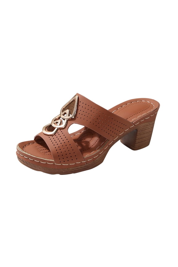 Brown Women S Summer Wedge Heel Fish Mouth Thick Bottom Slippers For Easy Wear And Comfort, In Various Settings Pu