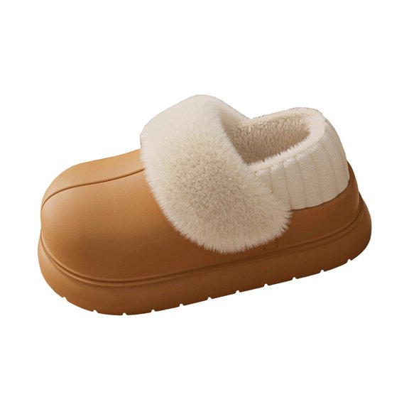 Brown Women'S Warm Indoor Slippers Fleece Lined Thick Sole Non-Slip Home Sandals Fall Winter Cozy Comfort Soft Fabric Closed Toe Design For Home Wear