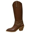 thumbnail image 1 of Brown Women'S Western Boots Knee High Cowboy Chunky Mid Heel Pointed Toe Retro Comfortable Slip-On Winter Fall Daily Riding Boots, 1 of 9