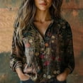 thumbnail image 1 of Brown Women Shirts, Women Cotton Shirt Printed Fashion Button Down Shirts Casual Tops Long Sleeve Blouse,Women Shirts XXL, 1 of 4