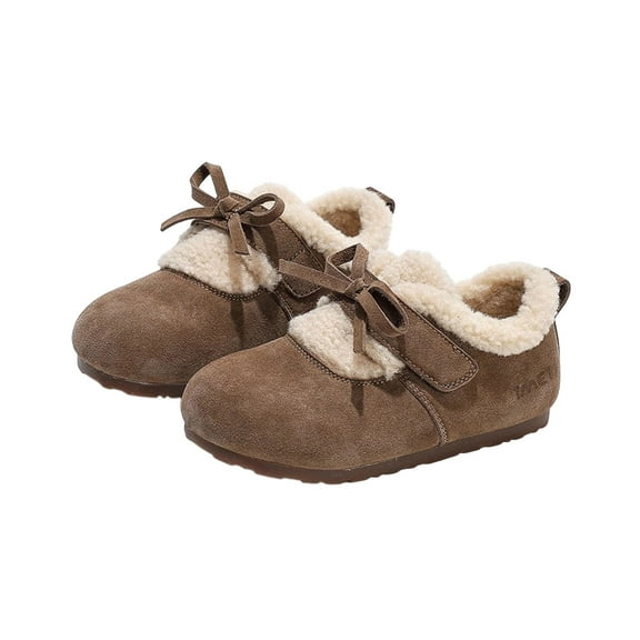 Brown Women Stylish Winter Shoes With Flock Construction And Bow Decoration, Great For Children Princess Look And Comfort