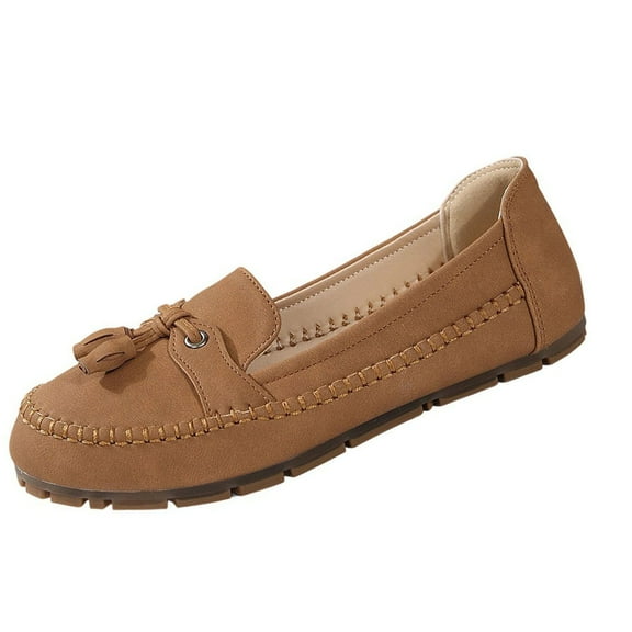 Brown Women Tassel Accent Soft Sole Flat Loafers Slip On Design For Everyday Comfortable Wear