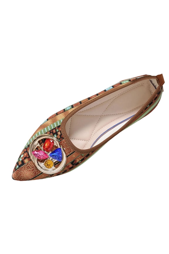 Brown Women Work Shoes Featuring Rhinestone And Pointed Toe Design Comfortable For Daily Use And Outdoor Activities
