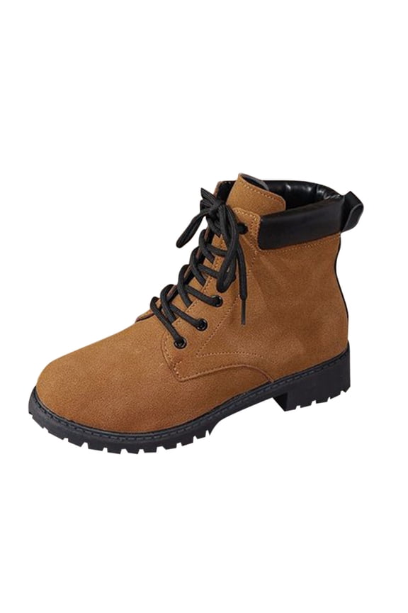 Brown Women Workwear Ankle Boots Lace Up Brown Suede Chunky Heel Low Top For Fall Winter Outfits