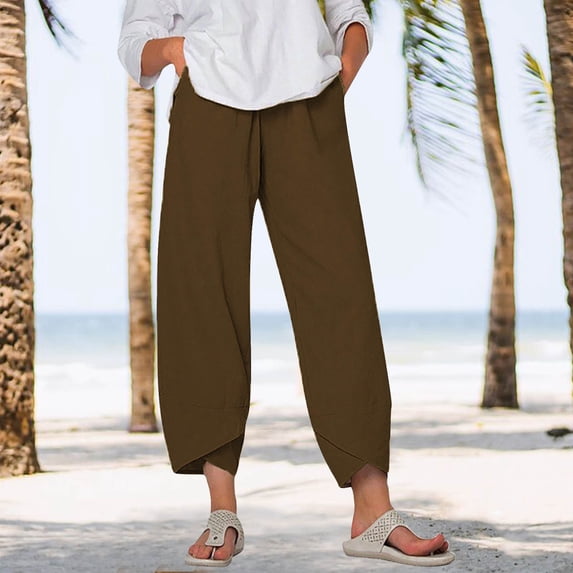 Brown Women's Casual Pants, Women'S Capri Pants Casual Summer Cotton Cropped Pants Pants Trousers,Women's Casual Pants 4XL