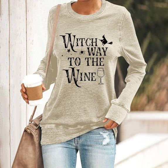 Brown Women's Casual Shirts Long Sleeve Tops Tshirts Fall Clothes Crew Neck Oversized Halloween Sweatshirt Women Vintage Spooky Season Pullover Top Spooky Vibes Letter Print Long Sleeve Shirt 2XL