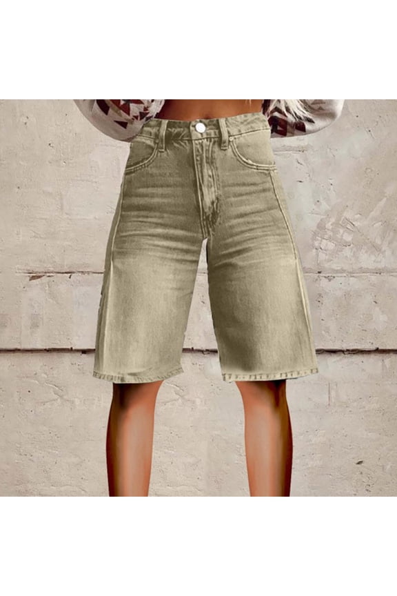 Women's Jeans Flare Denim Shorts for Women Wide Leg Denim Shorts Woman Vintage Floral Print High Waisted Straight Pants with Pockets