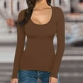thumbnail image 1 of Brown Women's Long Sleeve T-shirt, Women'S T Shirt Solid Color Low U Neck Slim Bottom Long Sleeved Top,Women's Long sleeve T-shirt XL, 1 of 4