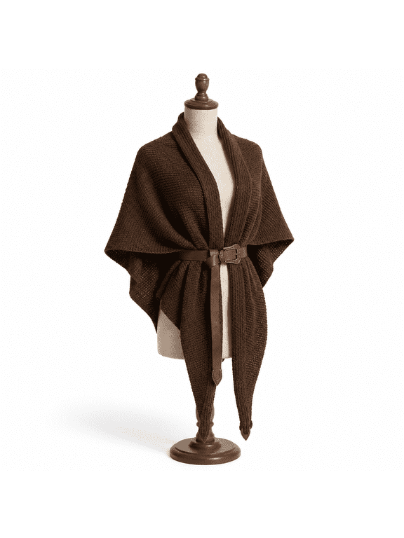 Brown Women's Medieval Renaissance Knit Triangle Shawl Wrap for Ren Faire