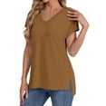 thumbnail image 1 of Brown Women's Short Sleeve T-shirt, Womens Summer Daily Casual V Neck Shirts Short Sleeve Tops Blouses Loose Fit Shirt,Women's Short sleeve T-shirt 3XL, 1 of 5