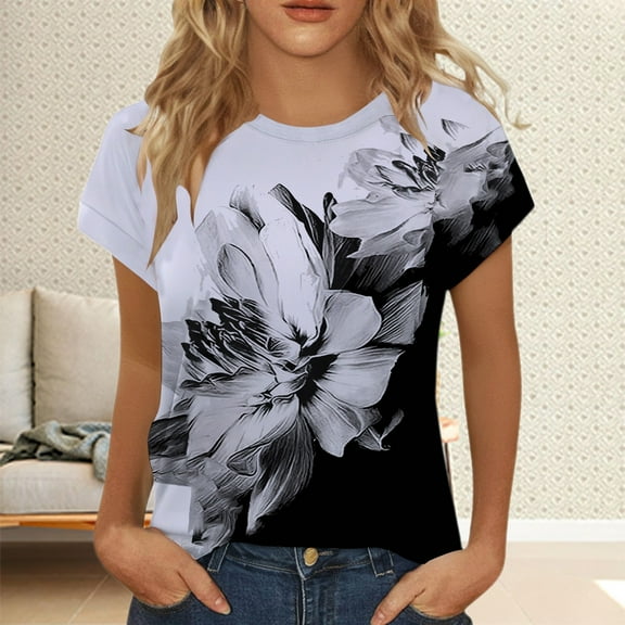 Brown Women's Short Sleeve T-shirt, Womens Summer Tops Short Sleeve Shirts Crew Neck Cute Trendy Tunic Blouses,Women's Short sleeve T-shirt L