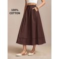 thumbnail image 1 of Brown Womens 100% Cotton A-Line Midi Skirt With Lace Hem And Side Pocket, 1 of 7