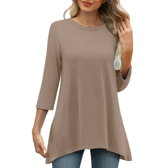 Brown Womens Blouses Fashionable Casual Loose Print Asymmetrical Ladies Top Ladies Tops and Blouses