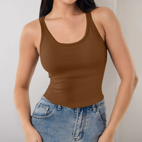 Brown Womens Blouses Summer Solid Color Women's Vest Suspender Simple and Exquisite Design Ladies Tops and Blouses