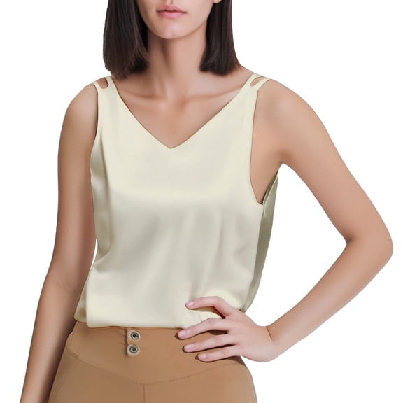 Brown Womens Blouses V Neck Large Size Suspender Vest In Summer Versatile Temperament Sleeveless Top Summer Tops for Women