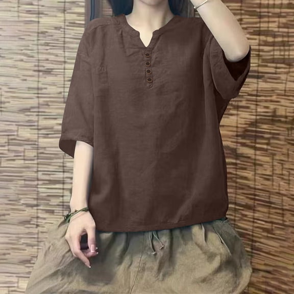 Brown Womens Blouses Women's Fashion Casual V Neck Down Short Sleeve Top T Shirt Ladies Tops and Blouses