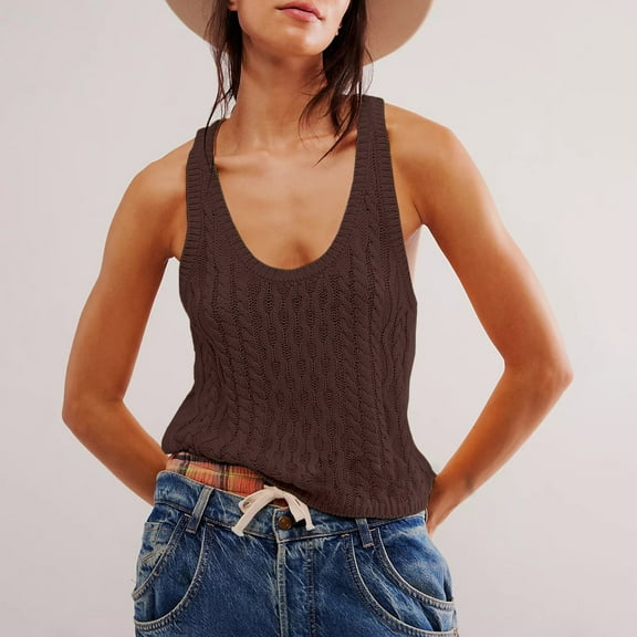 Brown Womens Blouses Women's Fashion Solid Color Knitted Vest Top Ladies Tops and Blouses