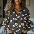 thumbnail image 1 of Brown Womens Blouses Women's Long Sleeved Printed Button Down Shirt Ladies Tops and Blouses, 1 of 5