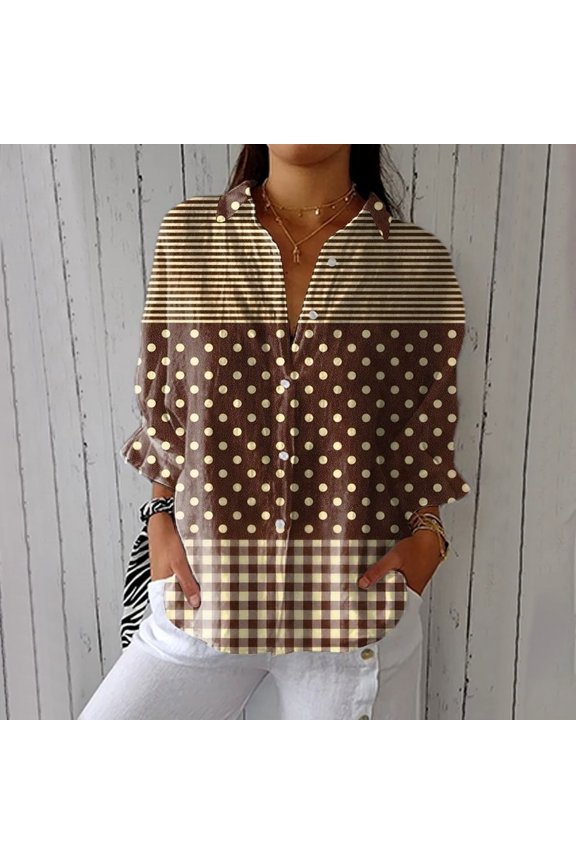 Brown Womens Blouses Women's Retro Art Floral Print Shirt Art Print Casual V Neck Shirt Summer Tops for Women