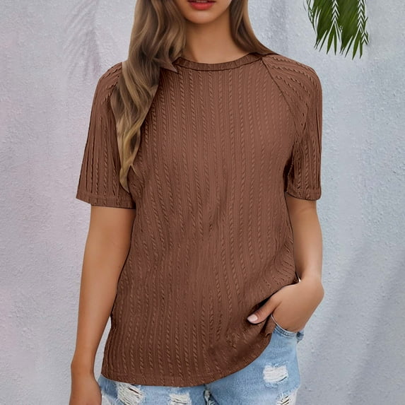 Brown Womens Blouses Women's Tops Trendy Casual 2025 Crew Neck Lightweight Shirts Knit Tunic Basic T Shirt Ladies Tops and Blouses