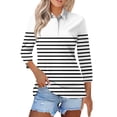 thumbnail image 1 of Brown Womens Blouses Womens Shirts Three Quarter Length Summer Striped Print Tops Collared Button Down T Shirts Breathable Trendy Tunic Tops Ladies Tops and Blouses, 1 of 4