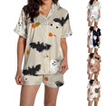 thumbnail image 1 of Brown Womens Button Down Pajamas Set Silk Imitation Pj Sets For Woman, Button Down Shirts With Pajama Shorts, Cute Print, Comfy Sets XL, 1 of 6
