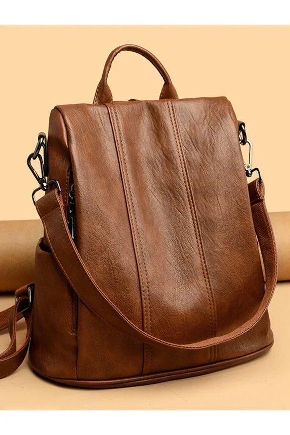 Brown Womens Casual Daypack With Adjustable Strap And Top Handle