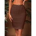thumbnail image 1 of Brown Womens Casual Pencil Denim Skirt With Button Closure And Front Pockets, 1 of 8