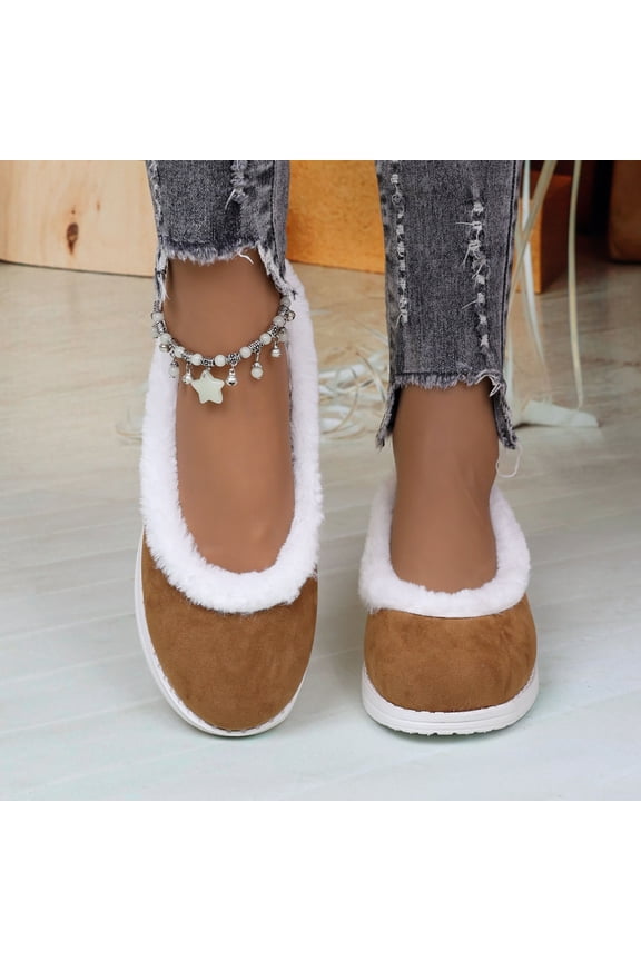 Brown Womens Cotton Lined Fleece Boots Round Toe Low Cut Silhouette Warm Versatile Cold Weather Daily Comfort Outdoor Casual Footwear Size 36