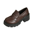 thumbnail image 1 of Brown Womens Everyday Loafers With Round Toe And Thick Bottom Block Heel Great For Walking And Versatile Outfits, 1 of 8