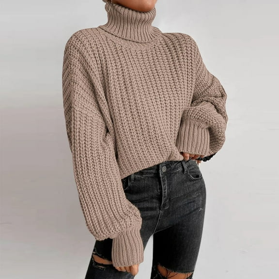 Brown Womens Fall Tops Winter Women's Fashion Oversized Knitted Turtleneck Nylon Cotton Plus Size Women Sweaters for Women