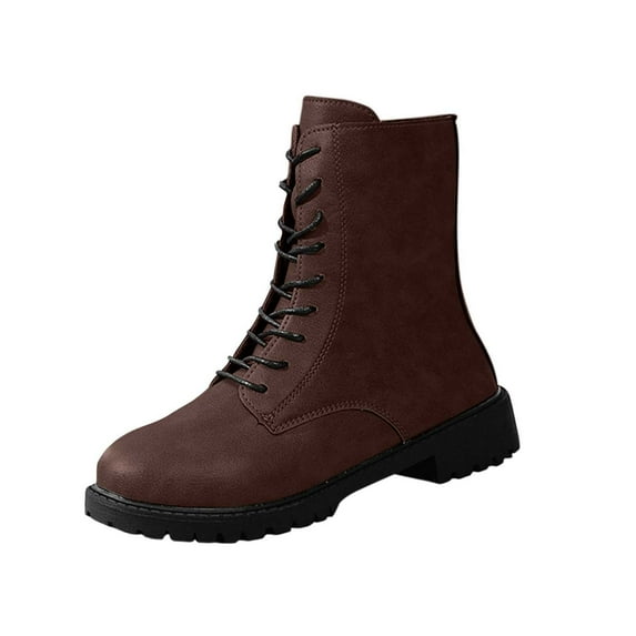 Brown Womens Fashionable Casual Vintage Lace Up Ankle Boots Pu Mid Heel Winter Booties Brown Size 6