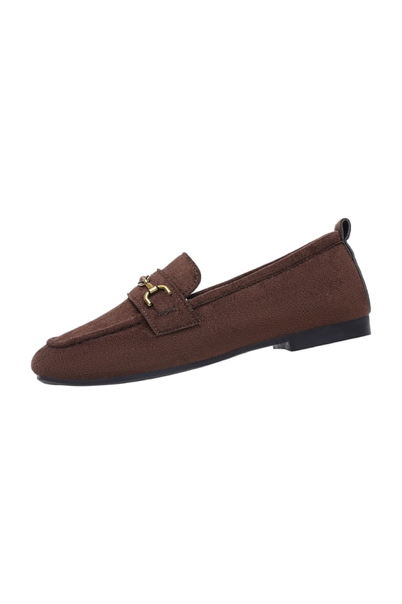 Brown Womens Flats Slip On Round Toe Low Heel Casual Comfortable Plus Size Shoes Size 38 Heel Height 0.59 Inches Foot Length 9.45 Inches Package Includes 1 Pair Without Shoe Box