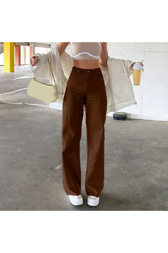 Brown Womens Jeans Women Solid Color Jeans Sagging Loose Slim Waist Straight Pants Women's Casual Jeans Trousers Leggings