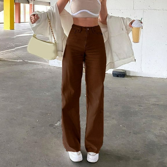 Brown Womens Jeans Women Solid Color Jeans Sagging Loose Slim Waist Straight Pants Women's Casual Jeans Trousers Leggings