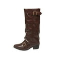 thumbnail image 1 of Brown Womens Knee High Western Boots With Pointed Toe Belt Buckle Trouser Style Chunky Mid Heel For Casual Winter Indoor Outdoor Everyday Wear Size 43, 1 of 9