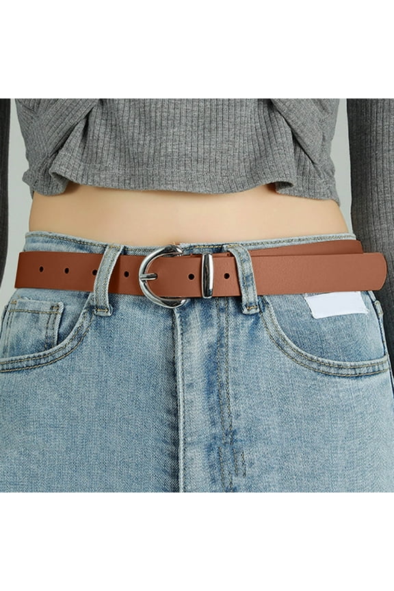 Brown Womens Leather Belts For Jeans Dresses Fashion Gold Buckle Ladies Belt