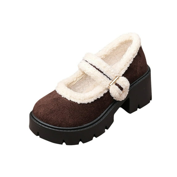 Brown Womens Loafers Mid Heel Shoes Platform Booties Winter Warm Lined Comfortable Round Toe Non-Slip Casual Ankle Boots For Women Daily Wear 1.94 Lbs