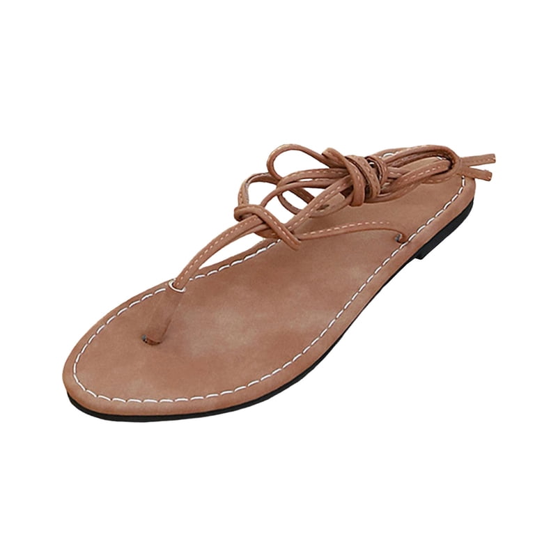 brown flat dress sandals hzomhy Womens Open Toe Wrap Around Ankle Tie Strap Cushioned Insole Non Slip Outsole Thong Style Lightweight Comfortable Everyday Color:Blood Orange Jasmine Jungle Birthday outfit ideas 🎀, poster teen wear Indoor and