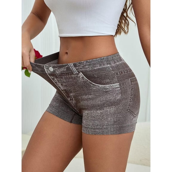 Brown Womens Pants Faux Jeans Shorts for Women Summer Mid Stretchy Denim Shorts Butt Lifting Slimming Ripped Shorts for Women Sweatpants Womens Fashion