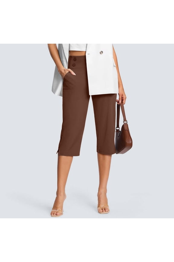 Brown Womens Pants High Waisted Crop Work Pants Summer Casual Slacks Yoga Dress Pant Yoga Pants Women