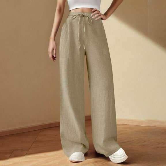 Brown Womens Pants Women's Pure Salad Rope High Waisted Pants Casual Cotton Pants Sweatpants Womens Fashion