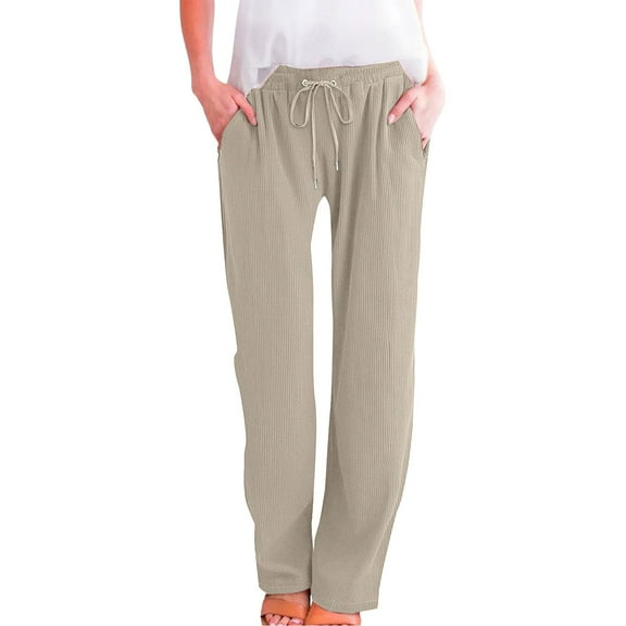 Brown Womens Pants Womens Daily Elastic Waist Straight Solid Color Casual Pants Loose Long Corduroy Trousers Casual Pants Women