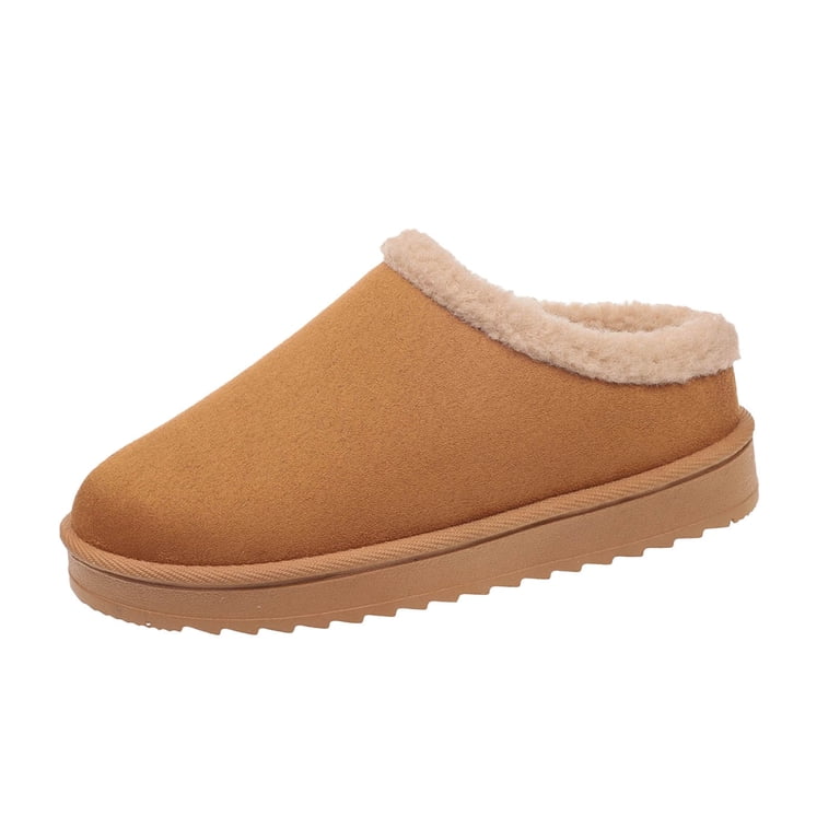 Brown Womens Plush Furry House Shoes With Thick Sole For All Day