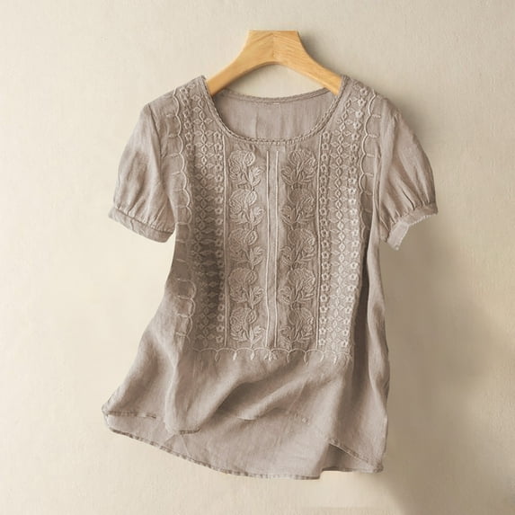 Brown Womens Summer Tops Women's Fashionable Casual Solid Color Pleated Cotton And Linen Tops Shirts And T Shirts Shirts for Women