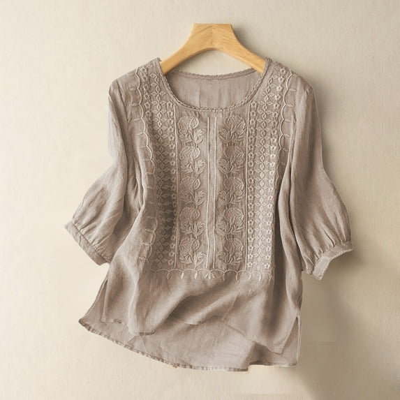 Brown Womens Summer Tops Women's Fashionable Casual Solid Color Pleated Cotton And Linen Tops Shirts And T Shirts Shirts for Women