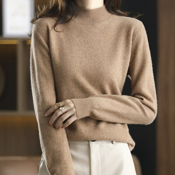 Brown Womens Sweaters New Half High Collar Knitted Sweater Women's Autumn and Winter Short Pullover Solid Color Loose Sweater Thickened Bottoming Shirt Dropshipping Fall Outfits for Women 2025