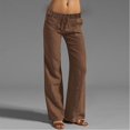 thumbnail image 1 of Brown Womens Sweatpants Linen Pants Women Casual Straight Leg Elastic Waisted Drawstring Pants Comfy Solid Long Trousers with Pockets Sweatpants Womens Fashion, 1 of 6