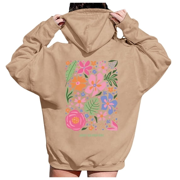 Brown Womens Sweatshirt Letter Graphic Print Hoodies for Women New York Oversized Long Sleeve Casual Drawstring Fall Pullover Sweatshirt Tops Fall Clothes for Women