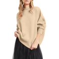 thumbnail image 1 of Brown Womens Sweatshirt Women's Round Neck Batwing Sleeve Oversized Side Slit Ribbed Pullover Sweater Top Fall Clothes for Women, 1 of 5
